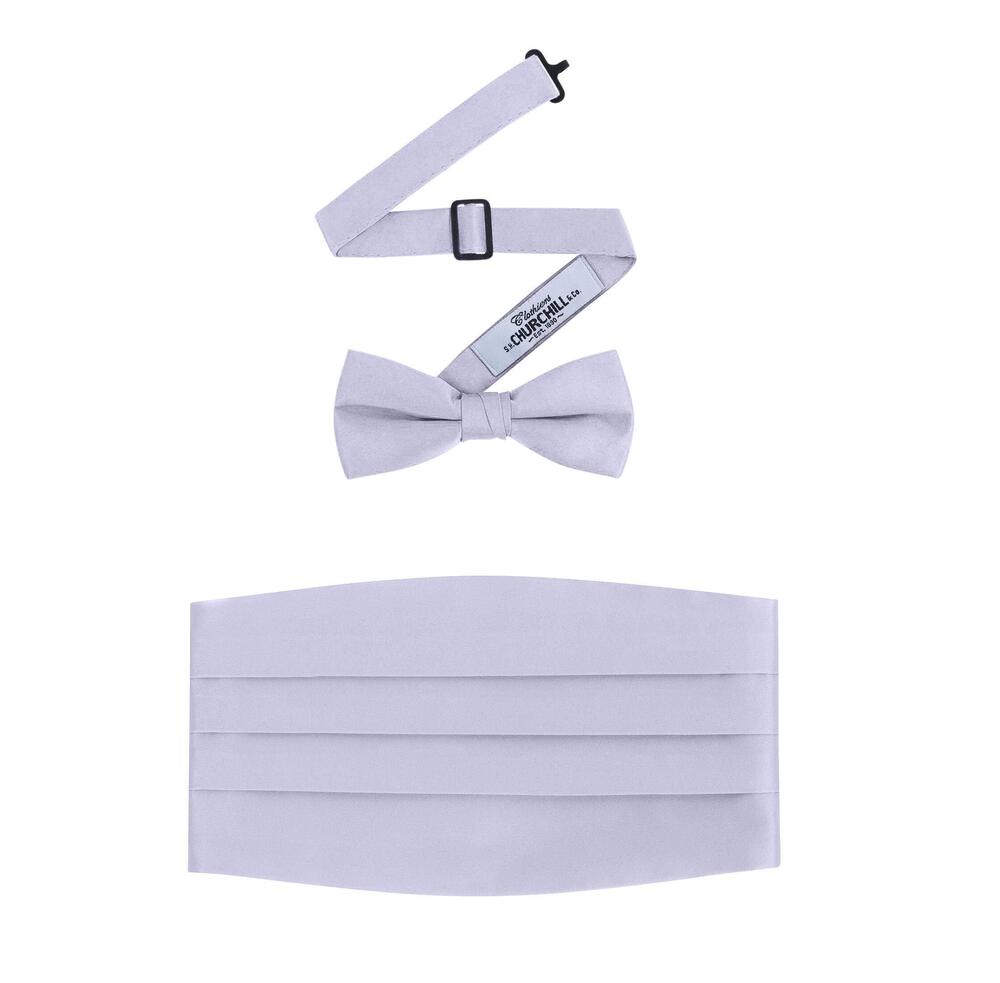 1458 Formal Satin Bowtie and Cummerbund Set - Silver, By S. H. Churchill